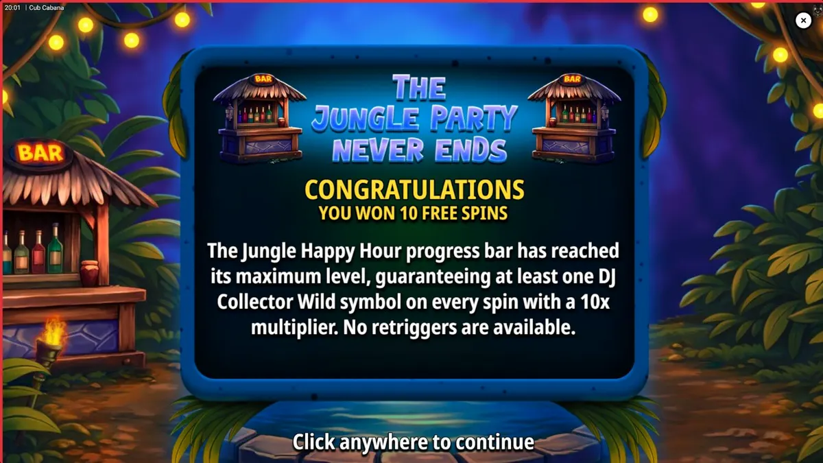 Giao diện trò chơi slot Cub Cabana với chủ đề tiệc tùng nhiệt đới